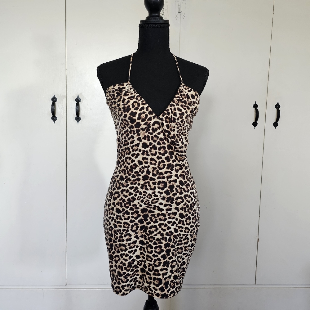 Cheetah print halter top dress stretchy